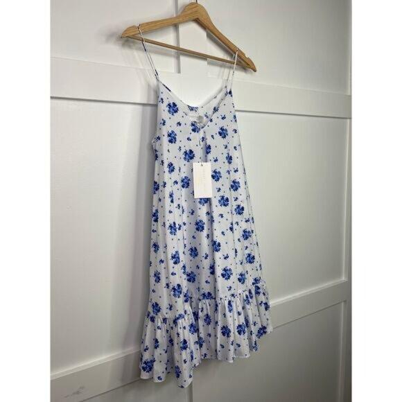 NWT Caroline Constas V-Neck Spaghetti Blue Spot Floral Laurel Mini Sundress - Picture 3 of 7